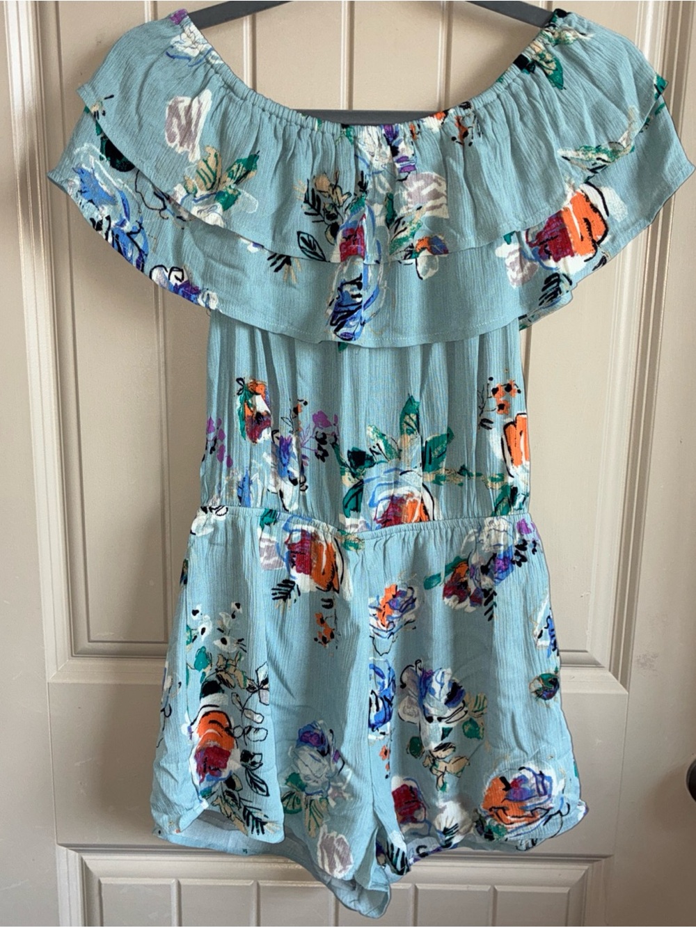 ILLA ILLA Light Blue Floral Off-Shoulder Romper